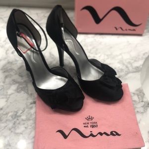 Nina - black satin heels - size 10